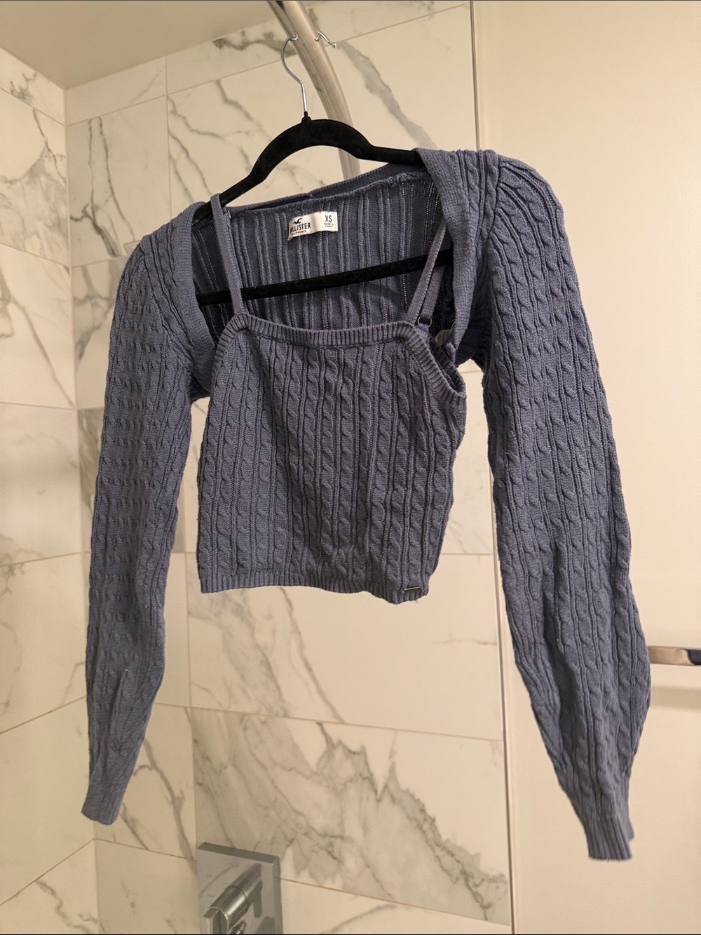 Hollister Ribbed Knit Crop Top and Bolero Set in Light Blue